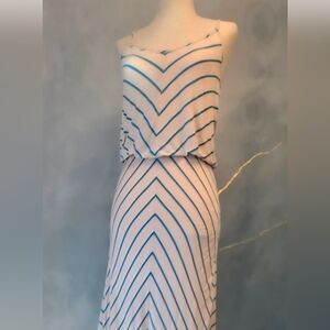 Hive & Honey Chevron Maxi Dress - Teal and Cream S Made USA